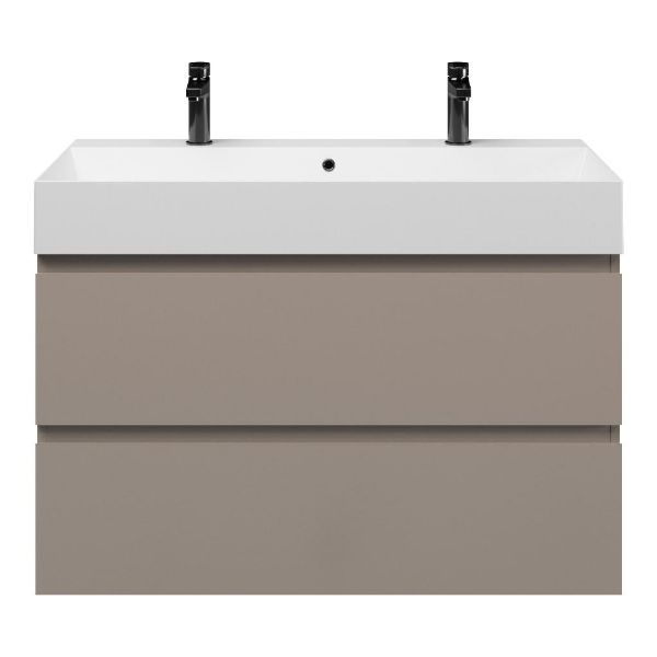 Zoutelande badmeubel 100 cm taupe met keramische Marken wastafel wit mat, 2 kraangaten