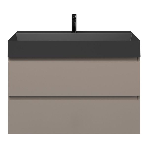 Zoutelande badmeubel 100 cm taupe met keramische Marken wastafel zwart mat, 1 kraangat