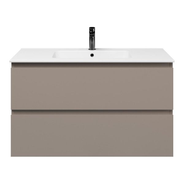 Zoutelande badmeubel 100 cm taupe met keramische Quadra wastafel wit glans