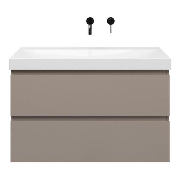 Zoutelande badmeubel 100 cm taupe met keramische Rockanje wastafel wit glans, zonder kraangat