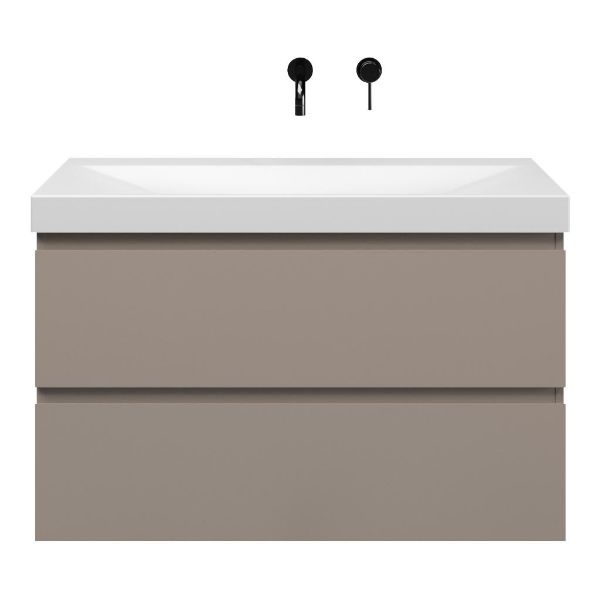 Zoutelande badmeubel 100 cm taupe met keramische Rockanje wastafel wit mat, zonder kraangat