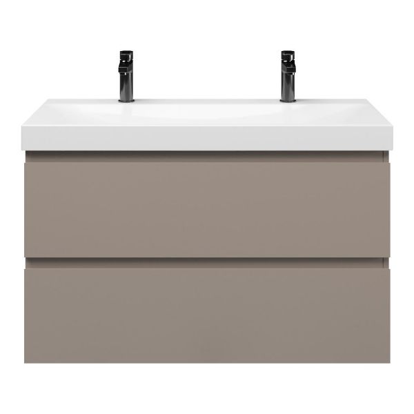 Zoutelande badmeubel 100 cm taupe met keramische Rockanje wastafel wit glans, 2 kraangaten