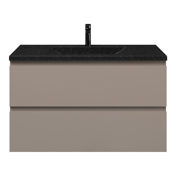 Zoutelande badmeubel 100 cm taupe met natuurstenen Huisduinen Stone wastafel blue stone