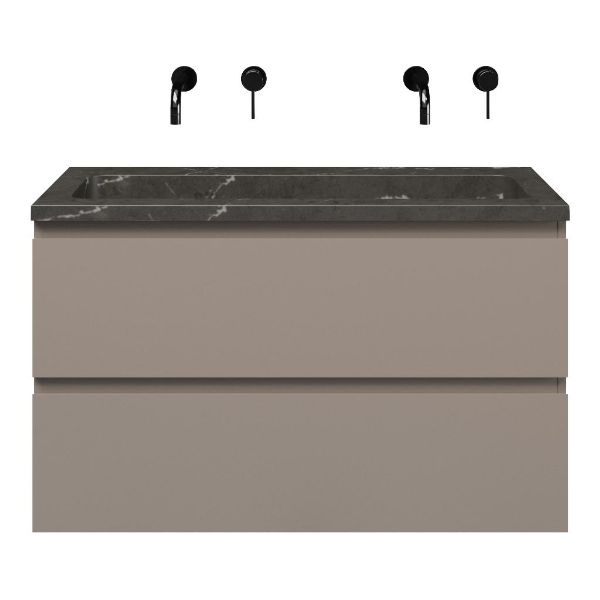 Zoutelande badmeubel 100 cm taupe met natuurstenen Square wastafel blue stone, zonder kraangat