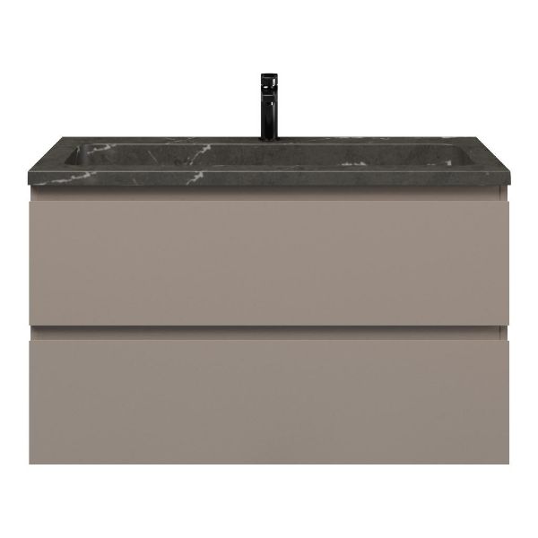 Zoutelande badmeubel 100 cm taupe met natuurstenen Square wastafel blue stone, 1 kraangat
