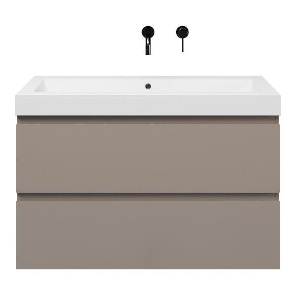 Zoutelande badmeubel 100 cm taupe met polystone Cadzand wastafel wit glans, zonder kraangat