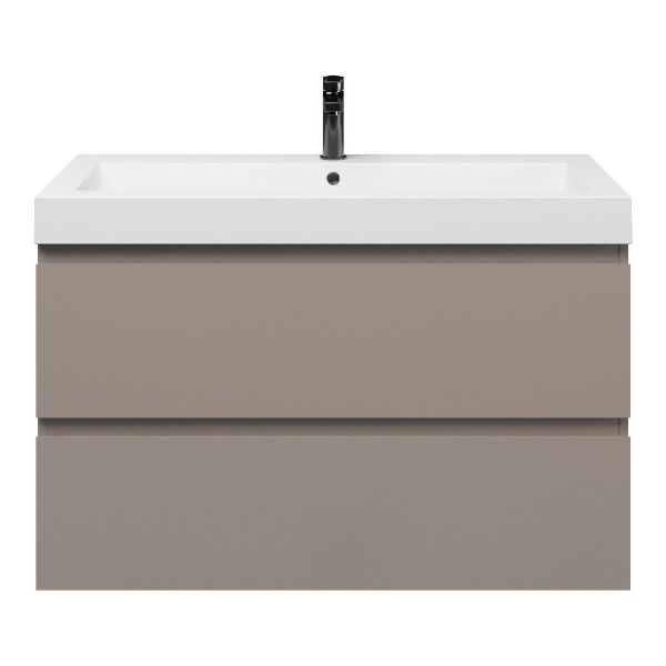 Zoutelande badmeubel 100 cm taupe met polystone Cadzand wastafel wit glans, 1 kraangat