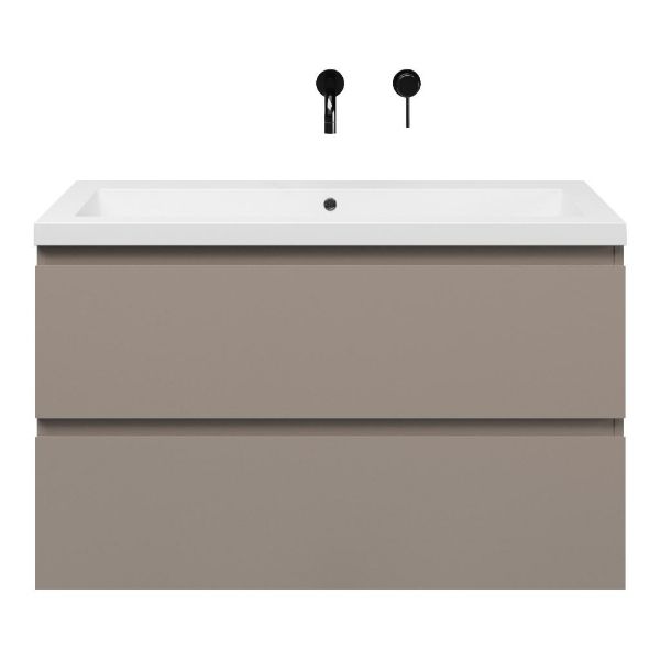 Zoutelande badmeubel 100 cm taupe met polystone Cadzand wastafel wit glans, zonder kraangat