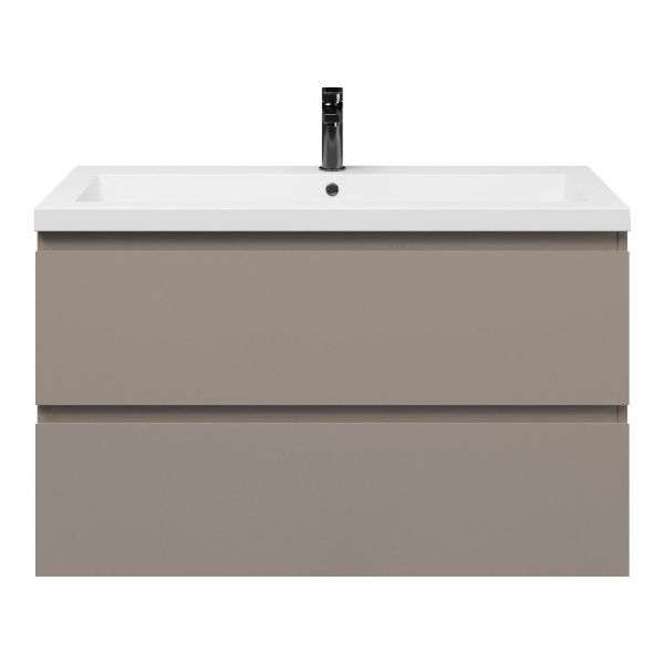 Zoutelande badmeubel 100 cm taupe met polystone Cadzand wastafel wit glans, 1 kraangat