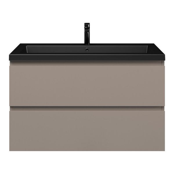 Zoutelande badmeubel 100 cm taupe met polystone Cadzand wastafel zwart mat, 1 kraangat