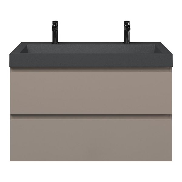 Zoutelande badmeubel 100 cm taupe met polystone Haamstede wastafel grijs mat, 2 kraangaten