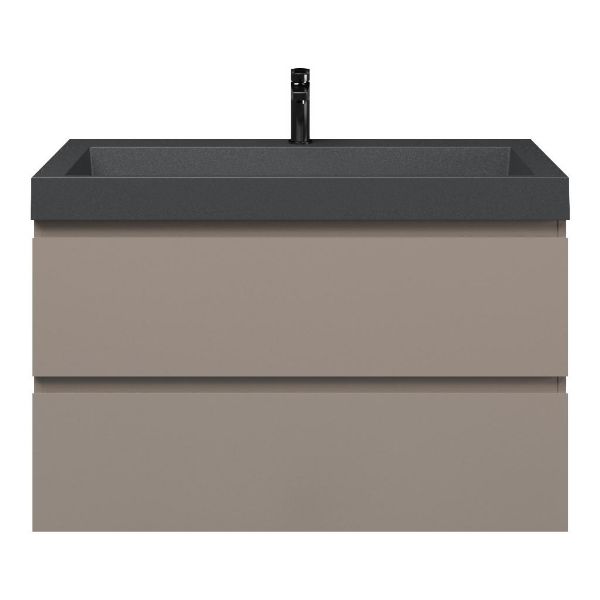 Zoutelande badmeubel 100 cm taupe met polystone Haamstede wastafel grijs mat, 1 kraangat