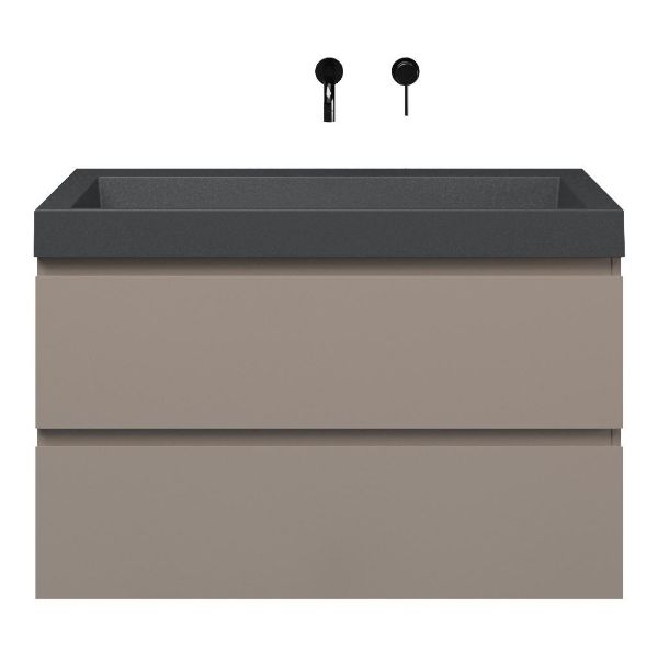 Zoutelande badmeubel 100 cm taupe met polystone Haamstede wastafel grijs mat, zonder kraangat