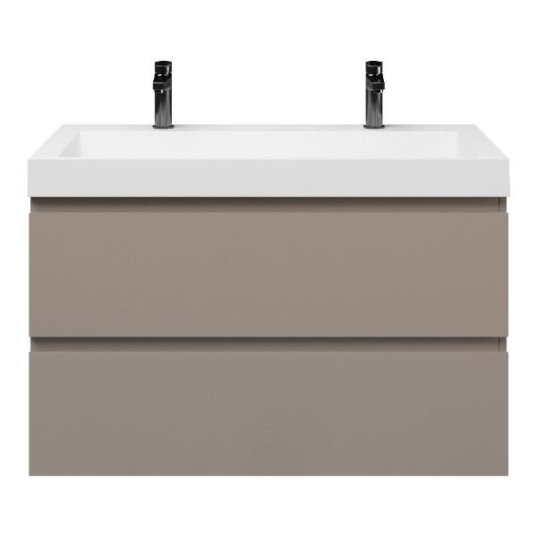 Zoutelande badmeubel 100 cm taupe met polystone Haamstede wastafel wit glans, 2 kraangaten