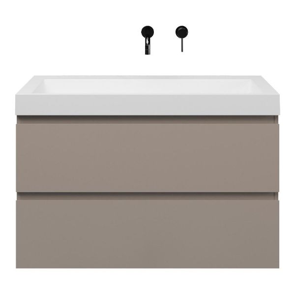 Zoutelande badmeubel 100 cm taupe met polystone Haamstede wastafel wit mat