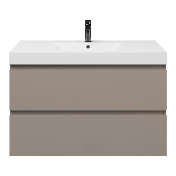 Zoutelande badmeubel 100 cm taupe met polystone Wave wastafel wit glans