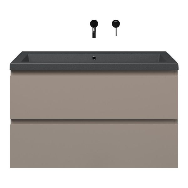 Zoutelande badmeubel 100 cm taupe met quartz Cadzand-Q wastafel grijs mat, zonder kraangat