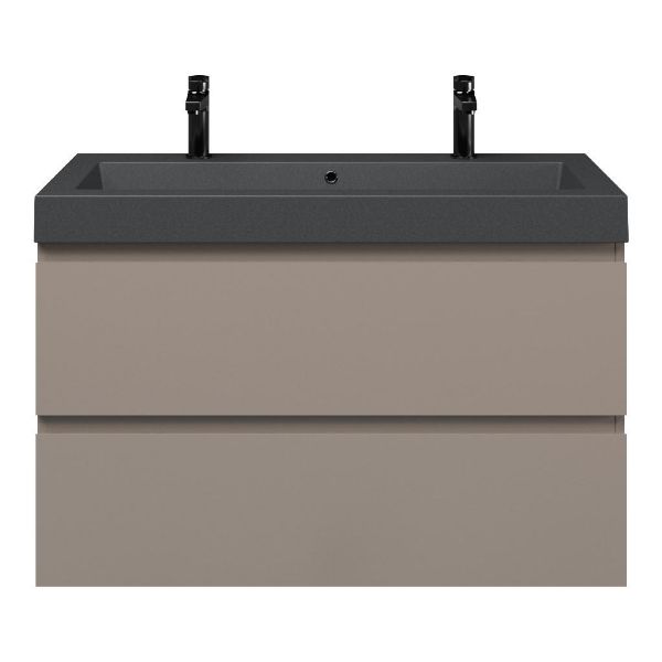 Zoutelande badmeubel 100 cm taupe met quartz Cadzand-Q wastafel grijs mat, 2 kraangaten