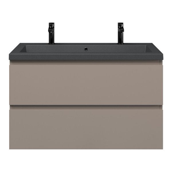 Zoutelande badmeubel 100 cm taupe met quartz Cadzand-Q wastafel grijs mat, 2 kraangaten