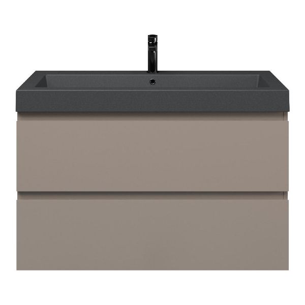 Zoutelande badmeubel 100 cm taupe met quartz Cadzand-Q wastafel grijs mat, 1 kraangat