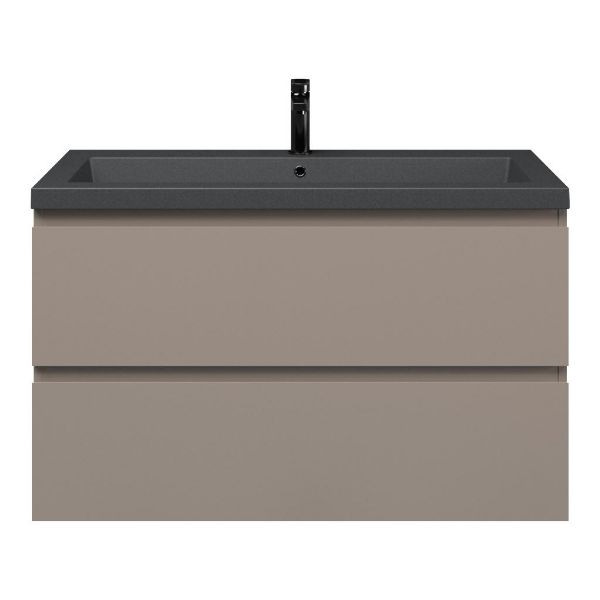Zoutelande badmeubel 100 cm taupe met quartz Cadzand-Q wastafel grijs mat, 1 kraangat