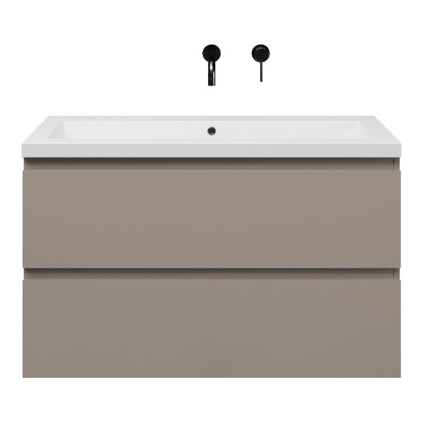 Zoutelande badmeubel 100 cm taupe met quartz Cadzand-Q wastafel wit mat, zonder kraangat