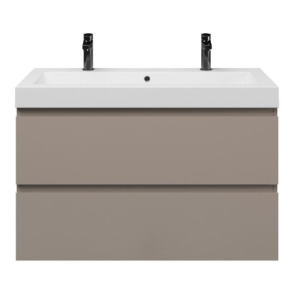 Zoutelande badmeubel 100 cm taupe met quartz Cadzand-Q wastafel wit mat, 2 kraangaten