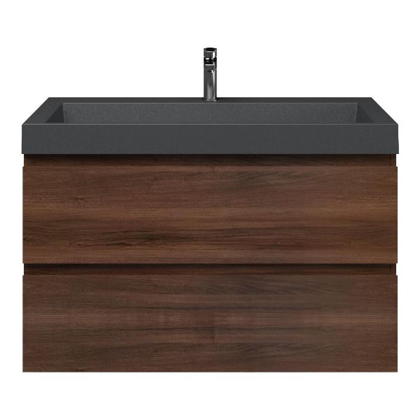 Zoutelande badmeubel 100 cm walnoot met polystone Haamstede wastafel grijs mat