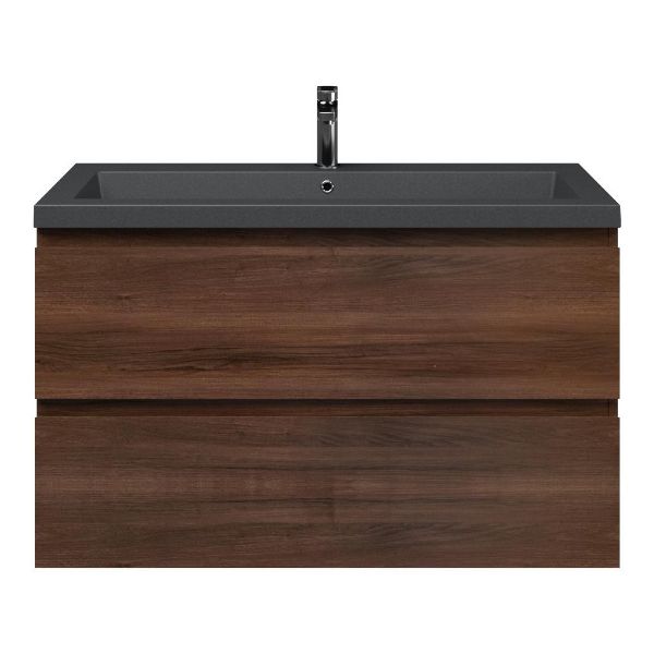 Zoutelande badmeubel 100 cm walnoot met quartz Cadzand-Q wastafel grijs mat, zonder kraangat