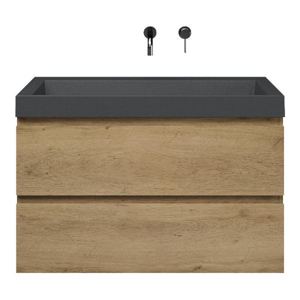 Zoutelande badmeubel 100 cm warm eiken met polystone Haamstede wastafel grijs mat, zonder kraangat