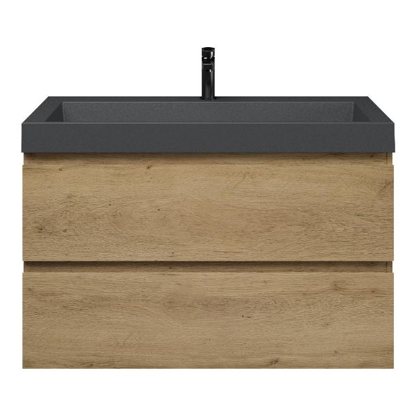 Zoutelande badmeubel 100 cm warm eiken met polystone Haamstede wastafel grijs mat, 1 kraangat