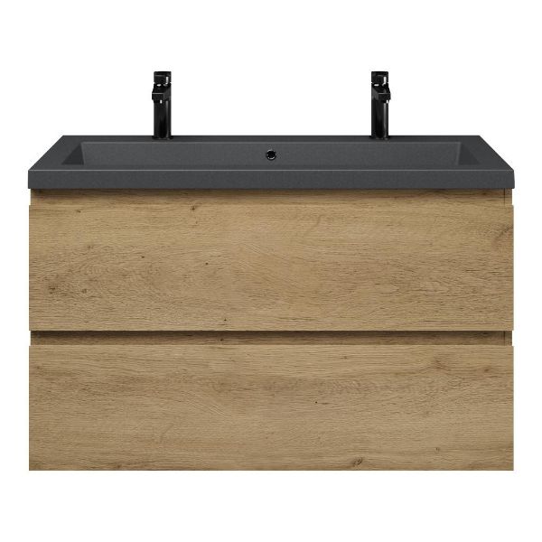 Zoutelande badmeubel 100 cm warm eiken met quartz Cadzand-Q wastafel grijs mat