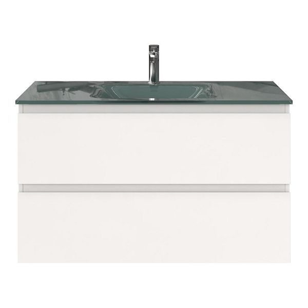 Zoutelande badmeubel 100 cm wit hoogglans met glazen Glass wastafel zilvergrijs