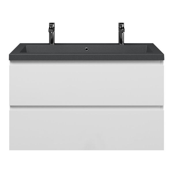 Zoutelande badmeubel 100 cm wit hoogglans met quartz Cadzand-Q wastafel grijs mat