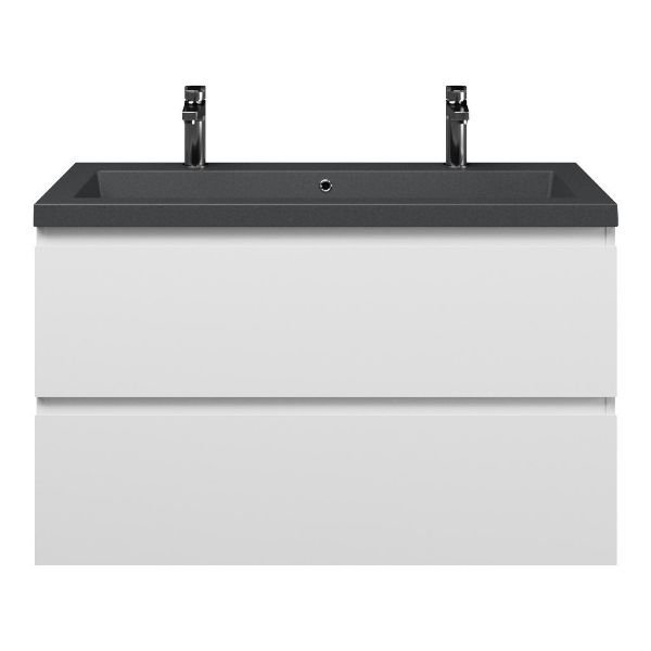 Zoutelande badmeubel 100 cm wit mat met quartz Cadzand-Q wastafel grijs mat