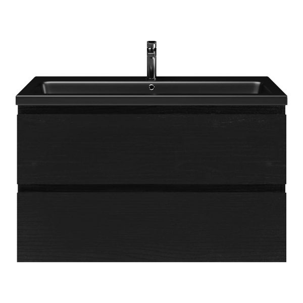 Zoutelande badmeubel 100 cm zwart mat eiken met keramische Dishoek wastafel zwart mat, 1 kraangat