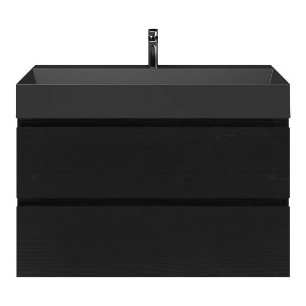 Zoutelande badmeubel 100 cm zwart mat eiken met keramische Marken wastafel zwart mat, 1 kraangat