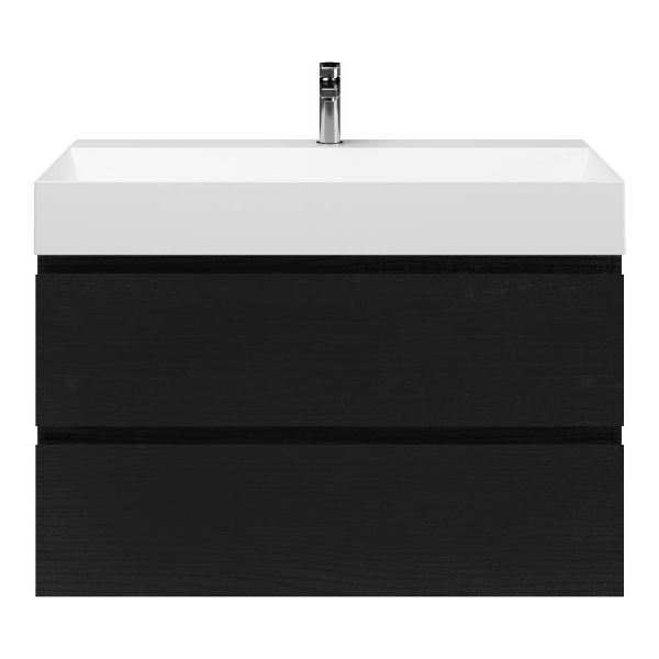Zoutelande badmeubel 100 cm zwart mat eiken met keramische Marken wastafel wit mat, 1 kraangat