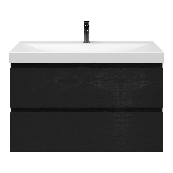 Zoutelande badmeubel 100 cm zwart mat eiken met keramische Rockanje wastafel wit mat, 1 kraangat