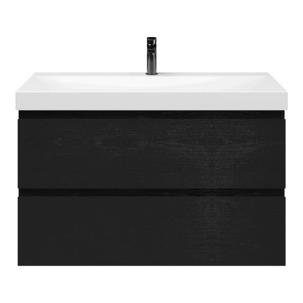 Zoutelande badmeubel 100 cm zwart mat eiken met keramische Rockanje wastafel wit glans, 1 kraangat