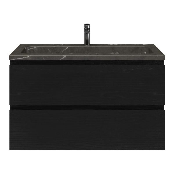 Zoutelande badmeubel 100 cm zwart mat eiken met natuurstenen Square wastafel blue stone, 1 kraangat