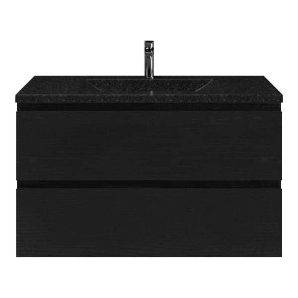 Zoutelande badmeubel 100 cm zwart mat eiken met natuurstenen Huisduinen Stone wastafel blue stone