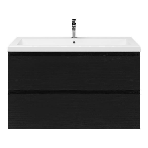 Zoutelande badmeubel 100 cm zwart mat eiken met polystone Cadzand wastafel wit glans, 1 kraangat
