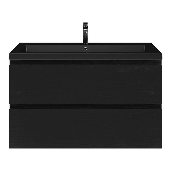 Zoutelande badmeubel 100 cm zwart mat eiken met polystone Cadzand wastafel zwart mat, 1 kraangat