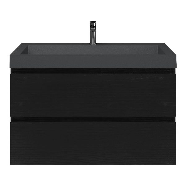 Zoutelande badmeubel 100 cm zwart mat eiken met polystone Haamstede wastafel grijs mat, 1 kraangat