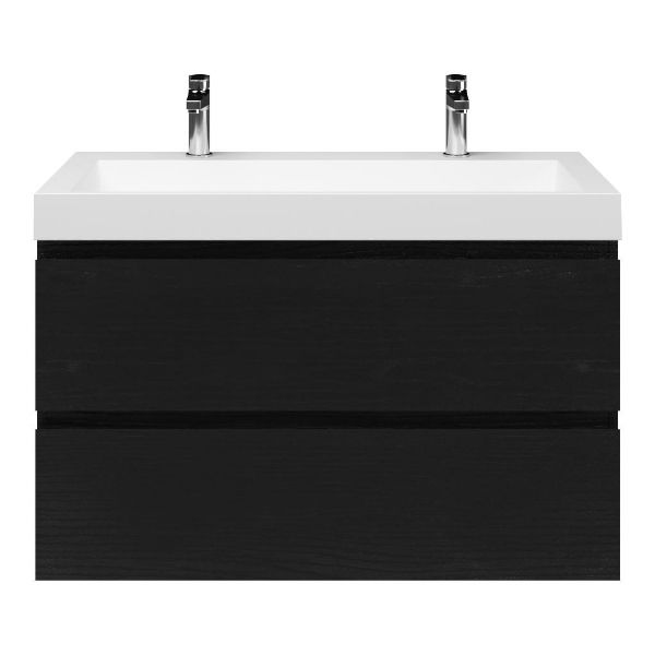 Zoutelande badmeubel 100 cm zwart mat eiken met polystone Haamstede wastafel