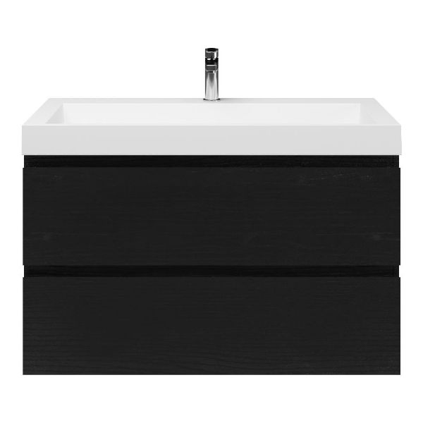 Zoutelande badmeubel 100 cm zwart mat eiken met polystone Haamstede wastafel wit glans, 1 kraangat