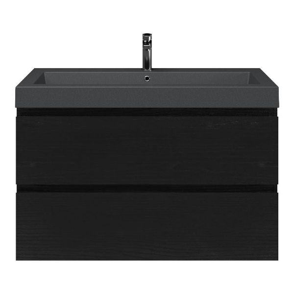 Zoutelande badmeubel 100 cm zwart mat eiken met quartz Cadzand-Q wastafel grijs mat, 1 kraangat
