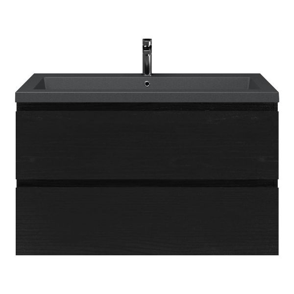 Zoutelande badmeubel 100 cm zwart mat eiken met quartz Cadzand-Q wastafel grijs mat, zonder kraangat