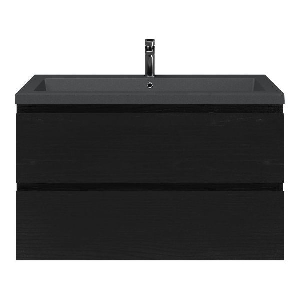 Zoutelande badmeubel 100 cm zwart mat eiken met quartz Cadzand-Q wastafel grijs mat, 1 kraangat